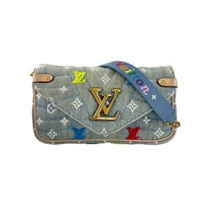 Louis Vuitton Embroidered Monogram Denim New Wave Chain Pochette